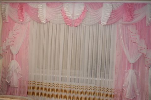 Комплект штор с ламбрекеном шифоновый №132 розовый