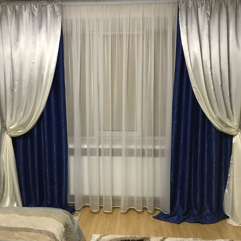 Готовые шторы софт+атлас №250 синий