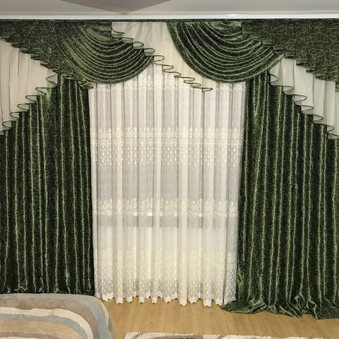 Комплект готовых штор с ламбрекеном №371 зелёный