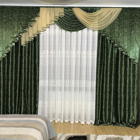 Комплект готовых штор с ламбрекеном №390 зелёный
