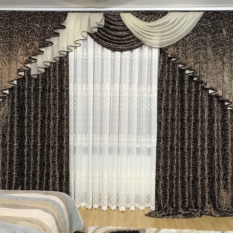 Комплект готовых штор с ламбрекеном №390 коричневый