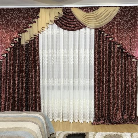 Комплект готовых штор с ламбрекеном №390 бордовый