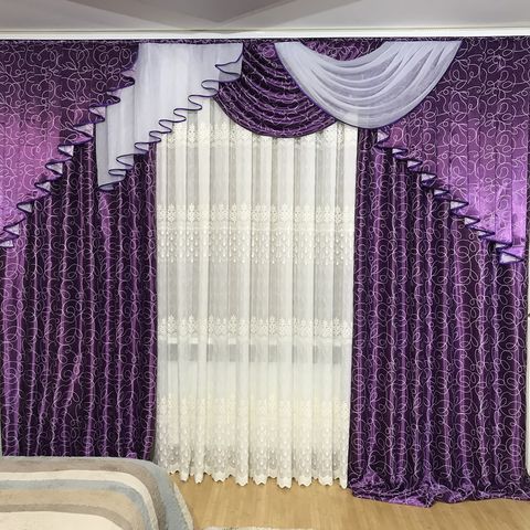 Комплект готовых штор с ламбрекеном №390 фиолетовый