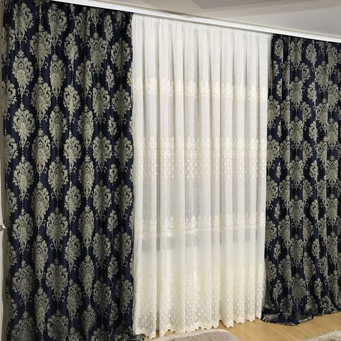 Шикарные готовые шторы №392 из жаккардовой ткани синий