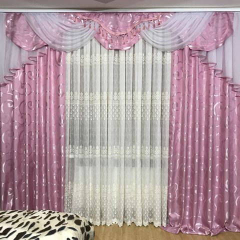 Комплект штор с ламбрекеном № 409 розовый
