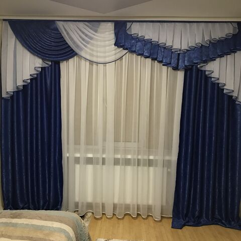 Готовые шторы с ламбрекеном №321 синие