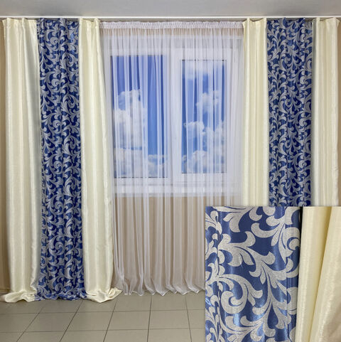 Комплект готовых штор Трио №428 голубой 203