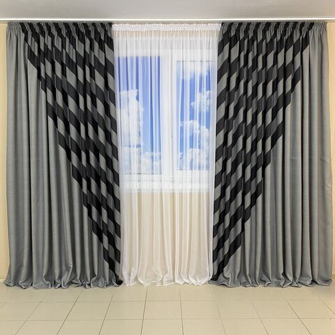 Комплект готовых штор Панно №441 Серо-чёрный