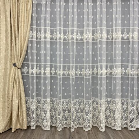 Тюль грек-сітка з вишивкою №16354 для спальні, вітальні крем