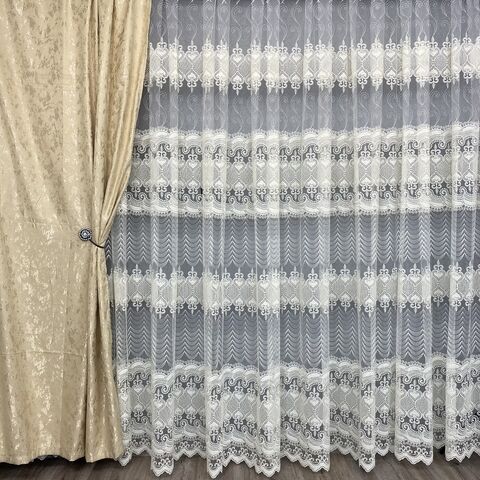 Шикарний фатиновий тюль із густою вишивкою №121064 для вітальні, спальні, дитячої