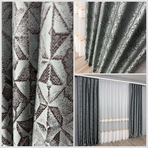 Шикарные готовые шторы Ромб из жаккардовой ткани бирюзовый