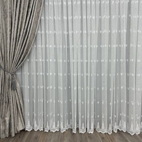 Тюль грек-сетка с вышивкой №12572 для спальни, гостинной белая