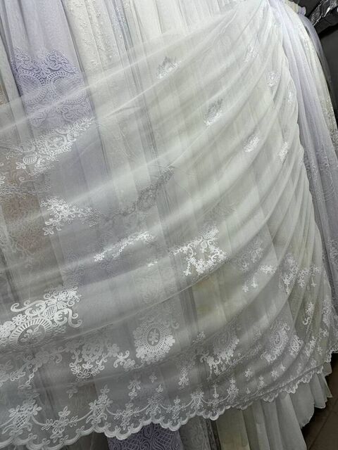 Бамбуковая тюль с шикарной вышивкой №2320 для зала, гостинной белая