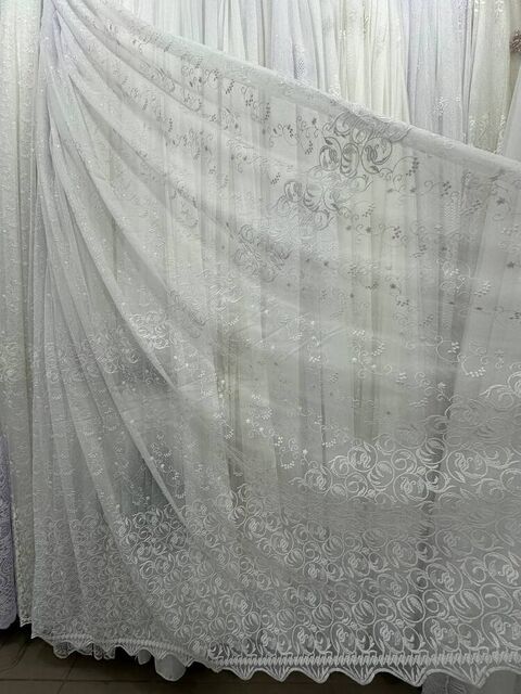 Бамбуковая тюль с шикарной вышивкой №6185 для зала, гостинной белая
