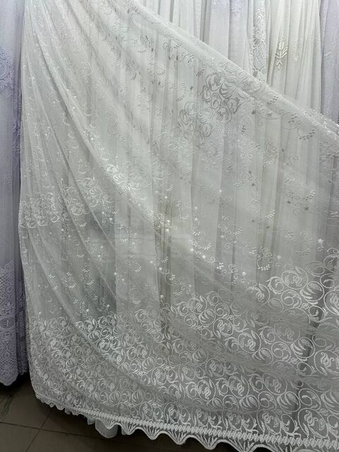 Бамбуковая тюль с шикарной вышивкой №6185 для зала, гостинной айвори