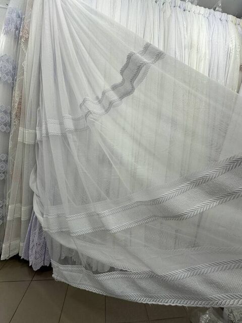 Бамбуковая тюль с вышивкой Косичка №2221 белая