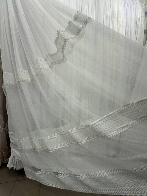 Бамбуковая тюль с вышивкой Косичка №2221 айвори