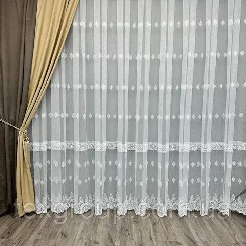 Тюль грек-сетка с вышивкой №12390 для спальни, гостинной белая