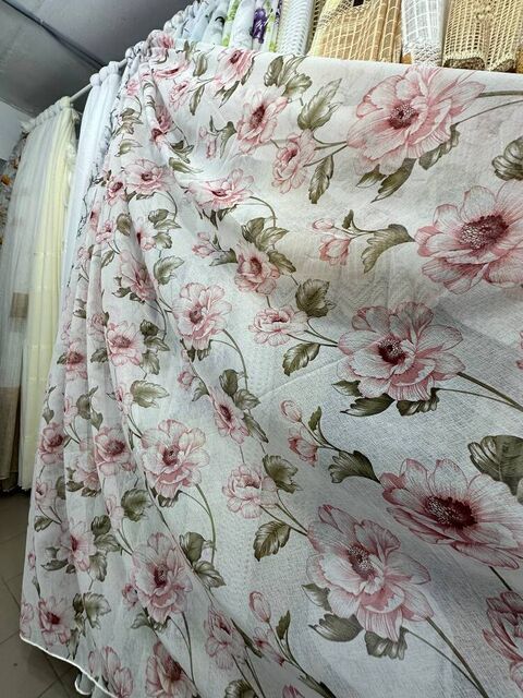 Тюль батист Цветок №088 для спальни, детской, кухни розовый