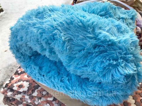 Плед-одеяло меховое Мишки Травка с наполнителем халофайбер 200*230 голубой