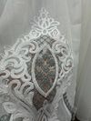 Бамбуковая тюль с шикарной вышивкой №5017 для зала, гостинной белая с серым